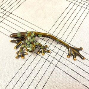 Golden Pond Collection Ceramic Speckled Frog Figurine Hand Painted Gold Accents